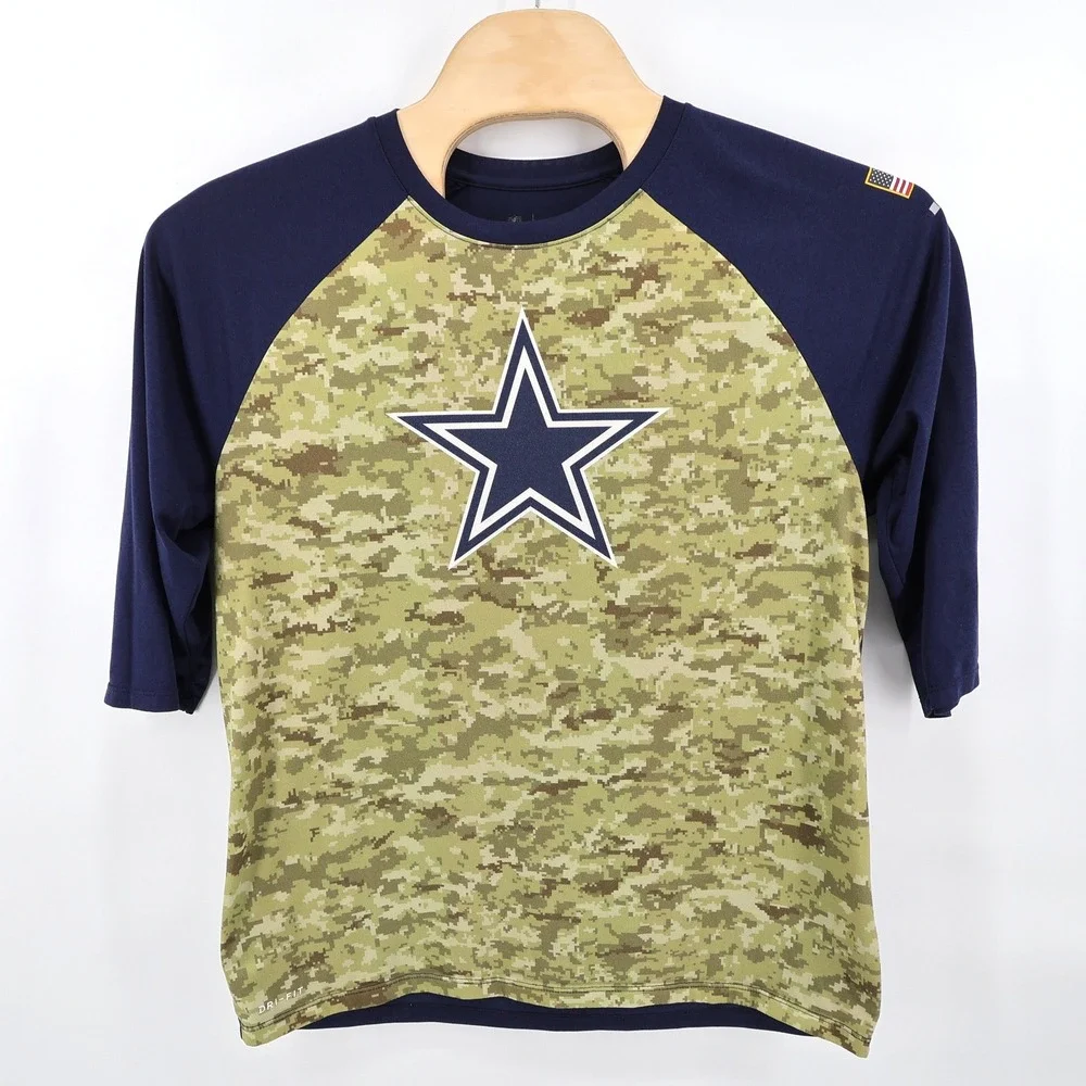 Nike‎ Dallas Cowboys Salute to Service Camo 3/4 Sleeve Shirt Navy Blue Mens XL